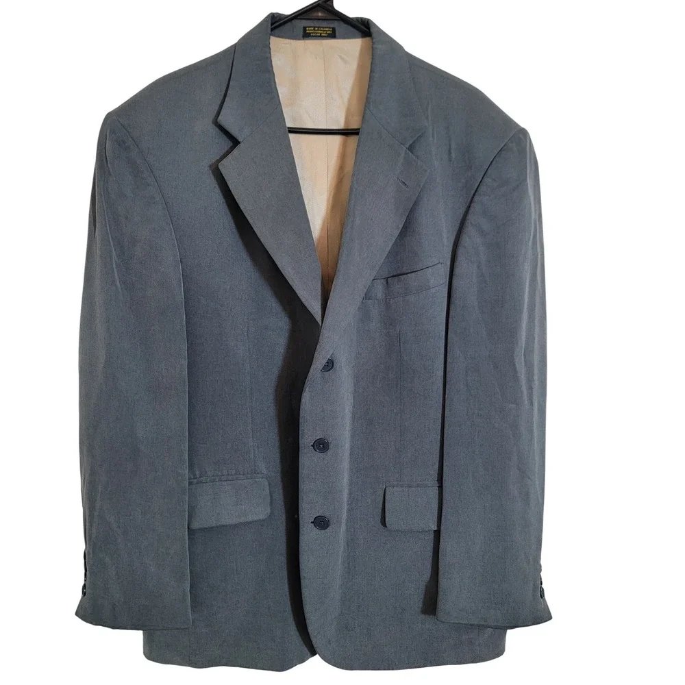 Oscar de la Renta Mens 42R Blazer Slate Blue 100% Tencel 3-Button Jacket Suit